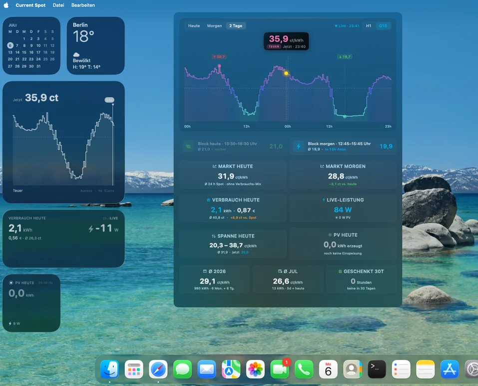 Mac: price in the menu bar and dashboard
